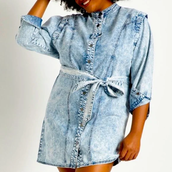 Eloquii Women's Plus Size Acid Wash Dress, Size: 18, Blue